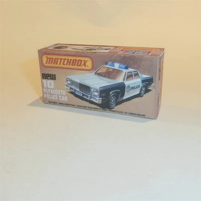 Matchbox Lesney Superfast 10 g Plymouth Police Car K Style Repro Box - Image 1 of 4