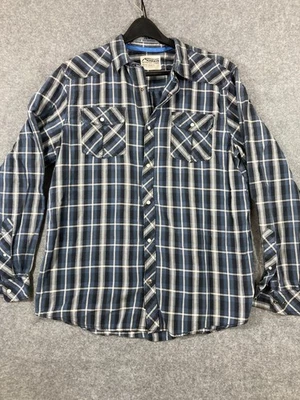 Mountain Khakis Western Shirt Mens XL Blue Plaid Pearl Snap Classic Fit Cowboy - Image 1 of 4