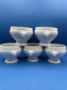 Apilco White Porcelain Lion Head Soup Bowls 4.75 inch Set of 5 France Excellent - Picture 1 of 20