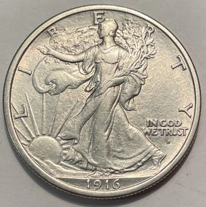 1916-D 50C Walking Liberty Half Dollar Collectible Nice Coin #106 - Picture 1 of 7
