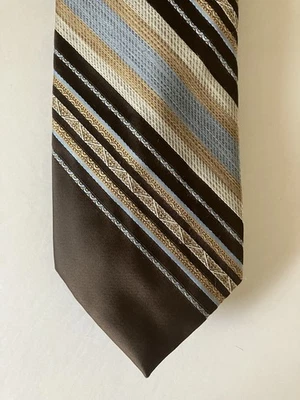 Corbata para hombre Wemlon by Wembley corbata poliéster marrón tostado azul blanco rayas 55" Foto 1 de 4