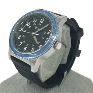 Coach Livingston Watch W5015F3A Silver Black Silicone Quartz Used From Japan - Picture 1 of 10