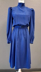 Vintage 1980s Charlie California Royal Blue Bib Prairie maxi Dress sz 11/12 - Picture 1 of 10