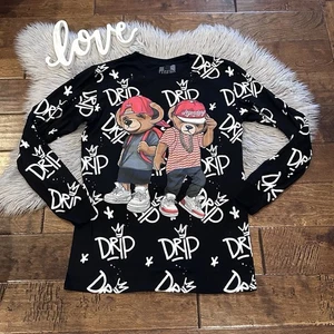 Camisa OG Legend Para Hombres Negra Manga Larga Oso de Peluche Gráfico por Goteo Talla Mediana - Imagen 1 de 4