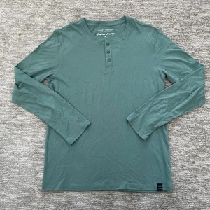 Lucky Brand Mens T-Shirt Medium M Sueded Jersey Green Long Sleeve 1/4 Button - Picture 1 of 7