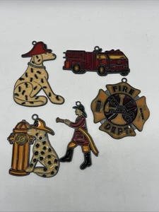 Vintage Feuerwehrmann & Dalmatiner Sonnenfänger Ornamente 5 Stück Top Zustand - Bild 1 von 16