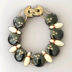 Vintage Gold Enamel Ten Pins & Bowling Ball Slide Charm Bracelet 1950's.     07 - Picture 1 of 8