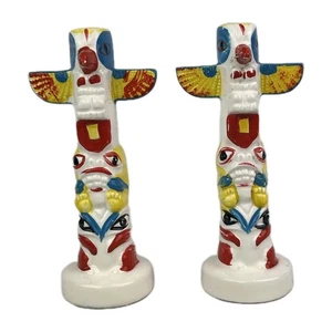 ViNTAGE Totempfahl Salz und Pfefferstreuer Set Western Tiki Statue Japan 5 3/4" - Bild 1 von 7