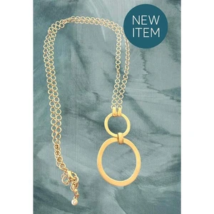 NEW Cabi SOLD OUT Long Brush Gold Double Circle Adjustable Necklace 21" Length - Picture 1 of 3