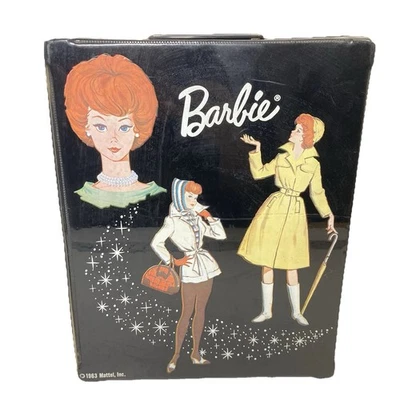 Vintage 1963 Bubblecut Barbie Doll Black Case Storage Trunk Trays Drawers - Image 1 of 4