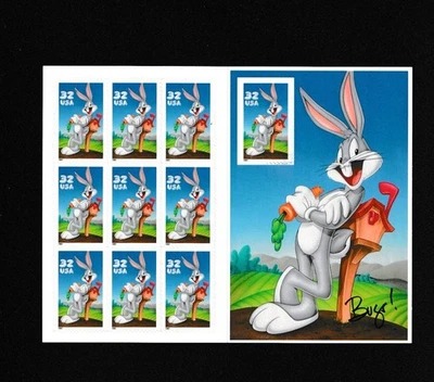 Bugs Bunny Warner Bros Looney Tunes Cartoon USPS Stamp 32c Sheet - Image 1 of 2