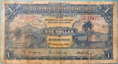 TRINIDAD AND TOBAGO 1 DOLLAR NOTE  ISSUED 02.01. 1939 , P5 b, - Image 1 of 2