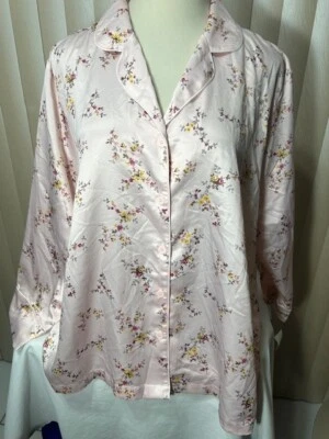 Charter Club Pajama Top 3X Long Sleeve Button Down Collard Pink Floral - Image 1 of 4