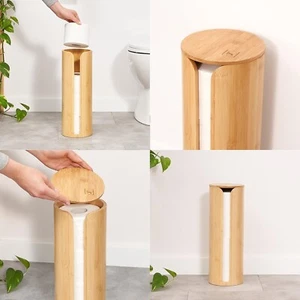 Bamboo Toilet Roll Holder Free Standing, Toilet Rolls Paper Holder Stand Storage - Picture 1 of 3
