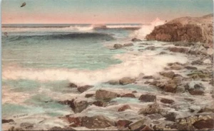 Vecchia cartolina vintage ME colorata a mano alla testa di Israele Ogunquit Maine scena oceanica - Foto 1 di 2