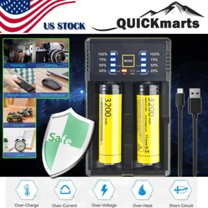 Universal Smart Charger + 2x 18650 3.7V Rechargeable Li ion Batterries 3200mAh - Picture 1 of 6