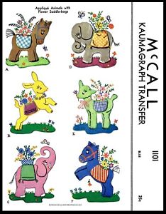 McCall # 1101 Fabric Sewing Pattern 6 Baby Appliqué Animals Elephant Horse Fawn