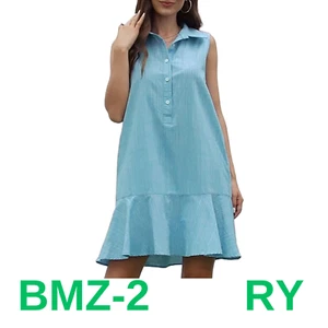 Women's Button-Down Shirt Dress with Pockets Sleeveless Cotton Linen Cover, M - Picture 1 of 3