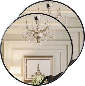 Black round Mirror 24 Inch, Wall Mounted Circle Mirror, Metal Framed Mirror for - Picture 1 of 6