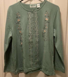 Suéter Top Shenanigans Para Mujer 1/4 Botón Bordado Verde Menta PXL NUEVO CON ETIQUETAS - Imagen 1 de 2