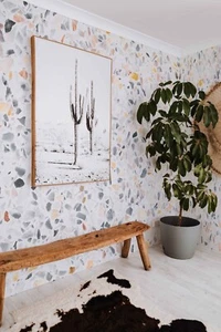White Stylish and Rainbow Terrazzo Pattern Wallpaper Murals - Picture 1 of 9