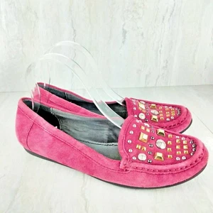 Apepazza Shoes Women's Size US 9 Pink Suede Loafers Gold Silver Beaded Studs - Picture 1 of 12