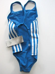 adidas Kids Girls size 5 Blue Classic 3-Stripes Swimsuit - Picture 1 of 15