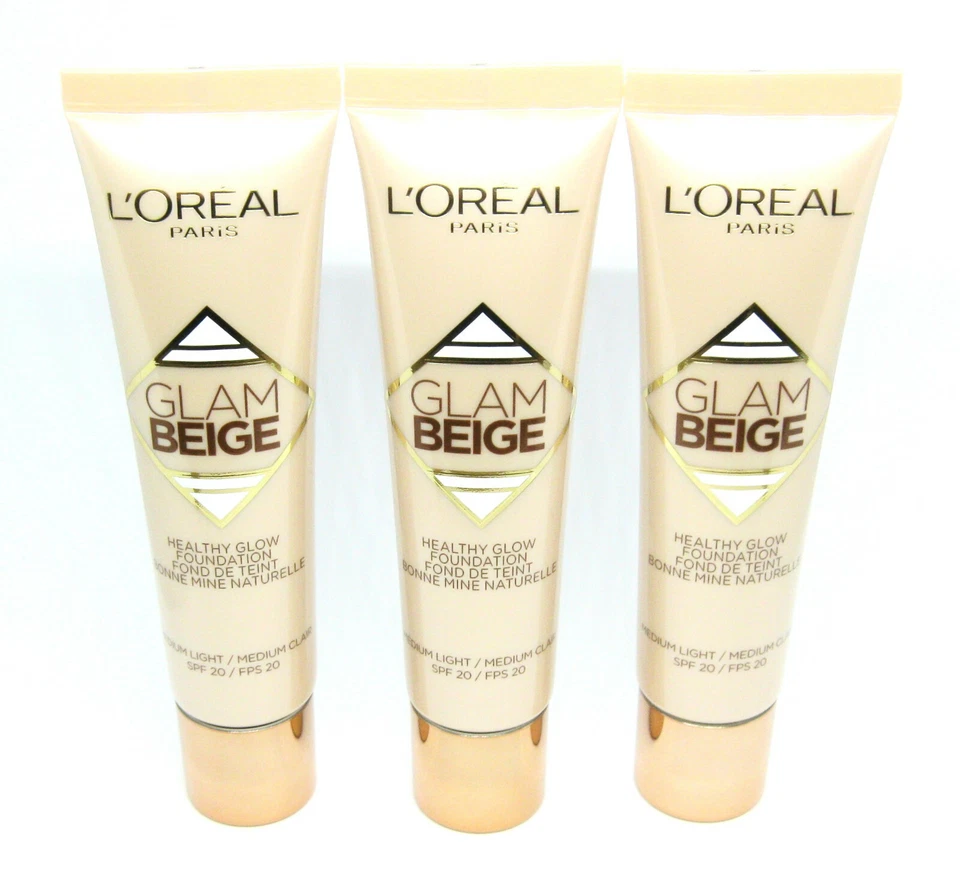 3 x L'OREAL Loreal GLAM BEIGE HEALTHY GLOW FOUNDATION MEDIUM LIGHT MEDIUM CLAIR - Bild 1 von 1