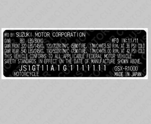 Etiqueta adhesiva duplicada personalizada para tu Suzuki GSX-R1000 - Imagen 1 de 1