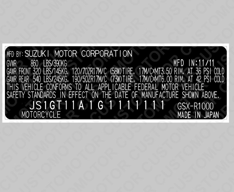 Etiqueta adhesiva duplicada personalizada para tu Suzuki GSX-R1000 Foto 1 de 1