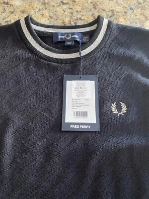 Fred Perry Womens Navy Texture Crew Jumper Size US 12 - Image 1 of 4