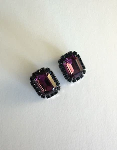 Kenneth Jay Lane Clip-On Earrings | Purple & Blue Crystal Statement Design - Picture 1 of 8