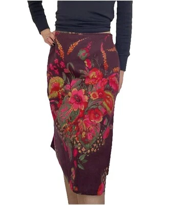Falda ELSPETH GIBSON Vintage Borgoña Lana Floral Largo Medio Cremallera Lateral Reino Unido 14 Foto 1 de 4