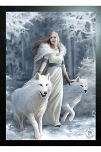 SCHWARZ GERAHMTE ANNE STOKES KUNST - WINTERWÄCHTER WÖLFE 3D BILD DRUCK 325x425mm - Bild 1 von 2