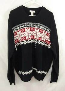 Dockers Mens Sweater XL Black Nordic Fair Isle Pullover Cotton Christmas Black - Picture 1 of 4