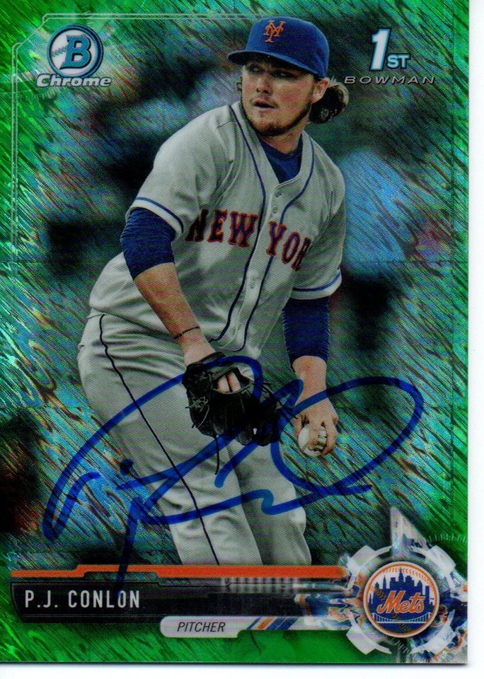 P.J. Conlon New York Mets 2017 Bowman Green Refractor Rookie Signed Card - Image 1 of 1