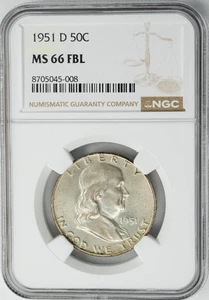 1951-D Franklin Half 50c MS66FBL NGC 950550-13 - Picture 1 of 5