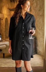 Frank & Eileen TORI Italian Tuxedo Shirtdress Black Cotton XS Pockets Oversized - Picture 1 of 17