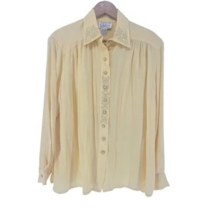 Stephanie Seide verziert Knopfleiste Shirt Bluse Top Damen Größe Large gelb - Bild 1 von 4