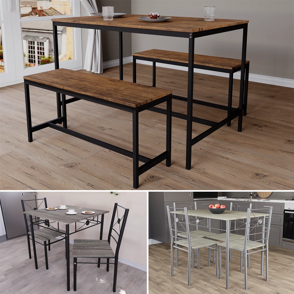 Wooden Dining Table & Chair Set 2 / 4 Seater Bench Chair Kitchen Room Furniture - Image 1 of 1