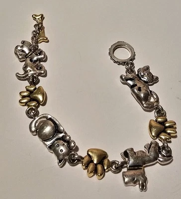 Brazalete Palanca Vintage Tono Plata y Oro Diseño Premier Perro Gato Foto 1 de 2
