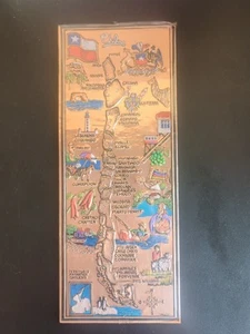 Map Of Chile Wall Plaque 15” Brass Handpainted Tourist Souvenir  - Picture 1 of 2