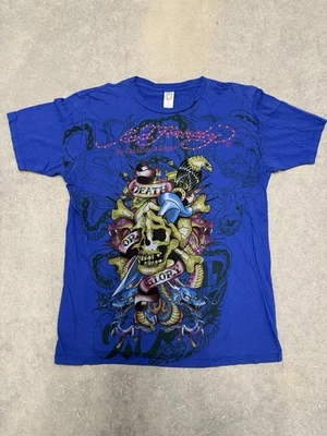 Мужская футболка с принтом Ed Hardy от Christian Audigier с заклепками цвета змеи синий цвет L - Изображение 1 из 4