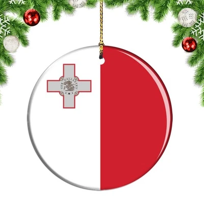 Malta Flag Round Christmas ornament city travel souvenir - Image 1 of 3