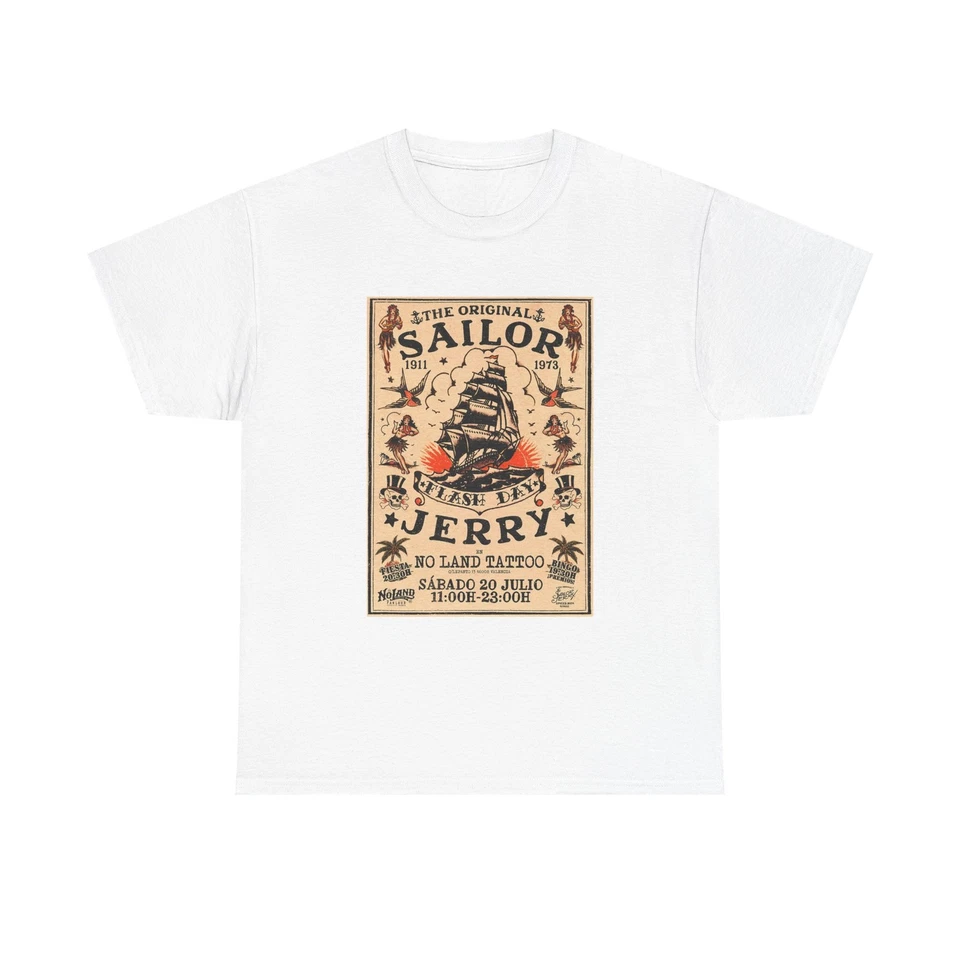 Camiseta Sailor Jerry Vintage Azul Marino Tatuajes Marinero Retro Unisex Camiseta Algodón Pesado Foto 1 de 1