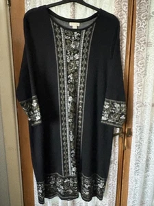 Monsoon Black Ladies Dress Size 20 3/4 Sleeve, Gold & White Embroidery - Picture 1 of 7