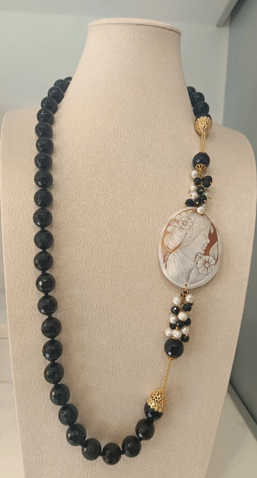 Collana artigianale Onice nera Cammeo originale - Immagine 1 di 4