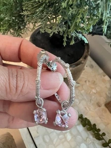 JR/ JUDITH RIPKA STERLING SILVER & 18K EARRINGS W/VIVID PINK EARRING CHARMS - Picture 1 of 6