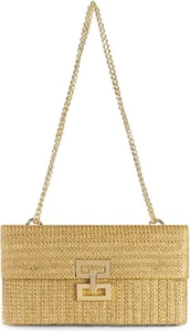 Straw Clutch Purses Women Summer Beach Handbags Boho Woven Khaki With Chain - Picture 1 of 7