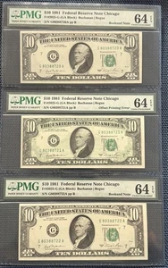 1981 $10 Federal Chicago  OFFSET PRINTING ERROR WITH BOOKENDS PMG 64 EPQ 3 NOTES - Picture 1 of 8